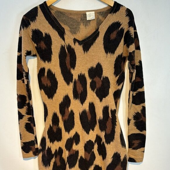 Leopard Print Wool Blend Bodycon Knit Dress - Picture 2 of 9